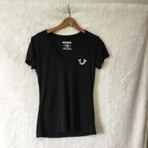 True Religion Black Buddha Crystal V-Neck T-Shirt